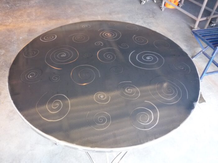 A table with swirls drawn on it