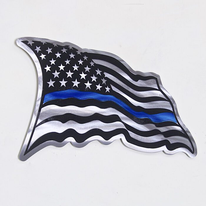 A sticker of the american flag with blue stripes.