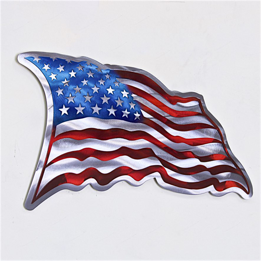 A red white and blue american flag sticker
